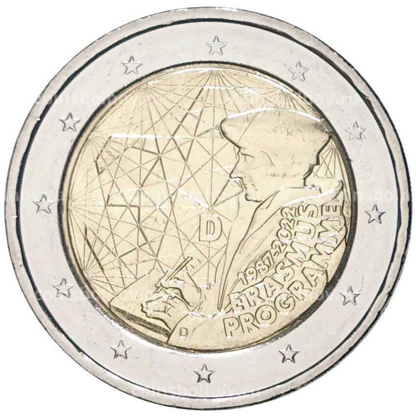Монета 2 евро 2022 года D Германия  —  35 лет программе Эразмус