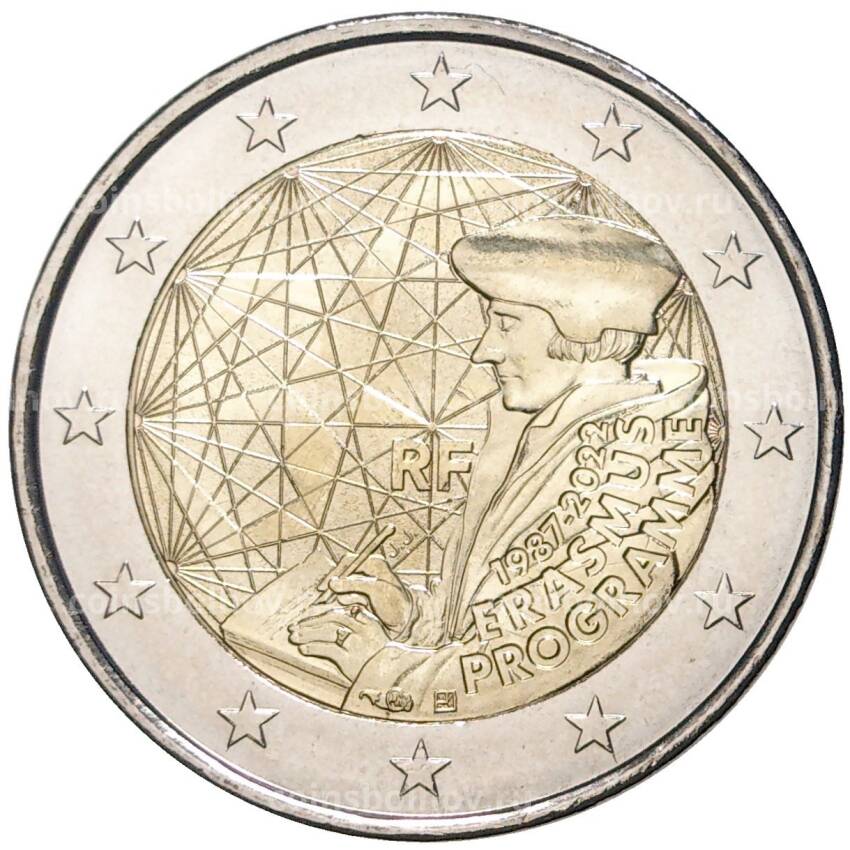 Монета 2 евро 2022 года Франция —  35 лет программе Эразмус