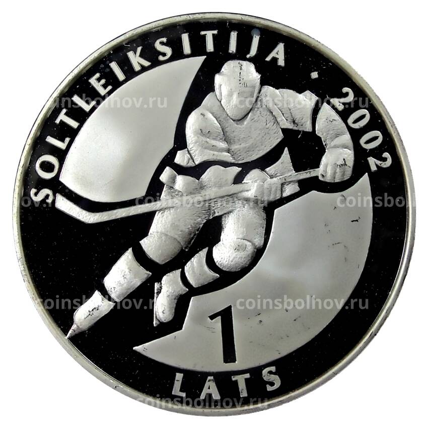 Монета 1 лат 2001 года Латвия —  XIX зимние Олимпийские Игры, Солт-Лейк-Сити 2002 — Хоккей