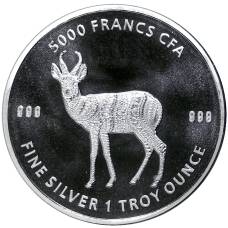 Монета 5000 франков 2021 года Чад  — Мандала — Антилопа (аверс)