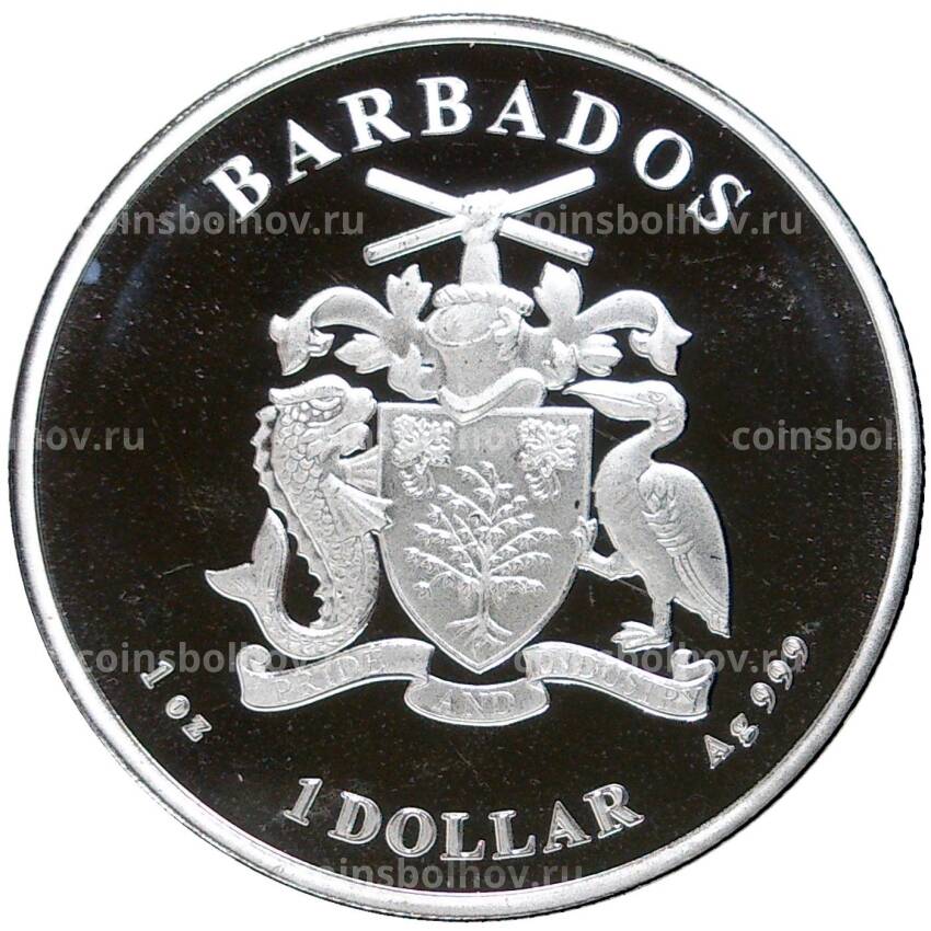 Монета 1 доллар 2022 года Барбадос — Карибское серебро — Пеликан (вид 2)