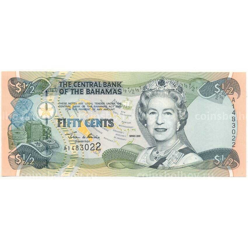 Банкнота 50 центов 2001 года Багамские Острова