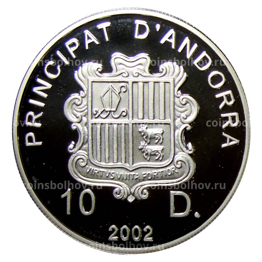 Монета 10 динеро 2002 года Андорра —  XIX зимние Олимпийские Игры, Солт-Лейк-Сити 2002 (вид 2)