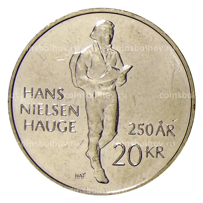 Монета 20 крон 2021 года Норвегия —  250 лет со дня рождения Ханса Нильсена Хауге