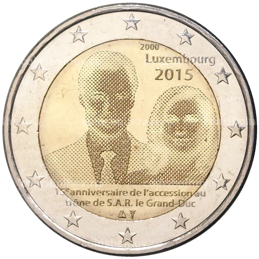 Монета 2 евро 2015 года Люксембург — 15 лет вступлению на престол Великого герцога Анри