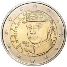 Монета 2 евро 2019 года Словакия —  100 лет со дня смерти Милана Растислава Штефаника (аверс)