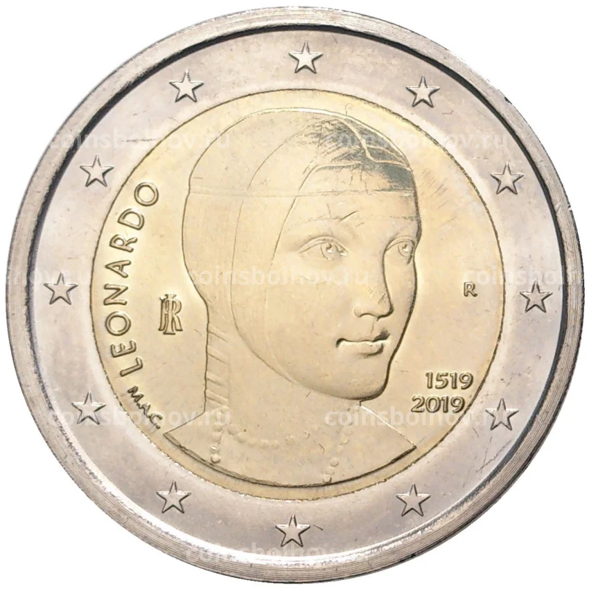 Монета 2 евро 2019 года Италия — 500 лет со дня смерти Леонардо да Винчи