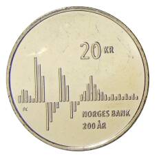 Монета 20 крон 2016 года Норвегия — 200 лет Норвежскому банку (аверс)