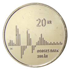 Монета 20 крон 2016 года Норвегия — 200 лет Норвежскому банку (аверс)