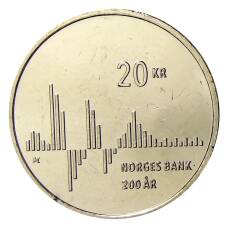 Монета 20 крон 2016 года Норвегия — 200 лет Норвежскому банку (аверс)