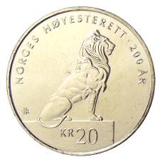 Монета 20 крон 2015 года Норвегия — 200 лет Верховному суду (аверс)