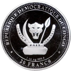 Монета 20 франков 2022 года Конго  (ДРК) «Доисторическая жезнь — Лиоплевродон» (реверс)