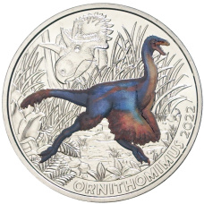 Монета 3 евро 2022 года Австрия — Супер динозавры. Орнитомим /Ornithomimus/ (аверс)