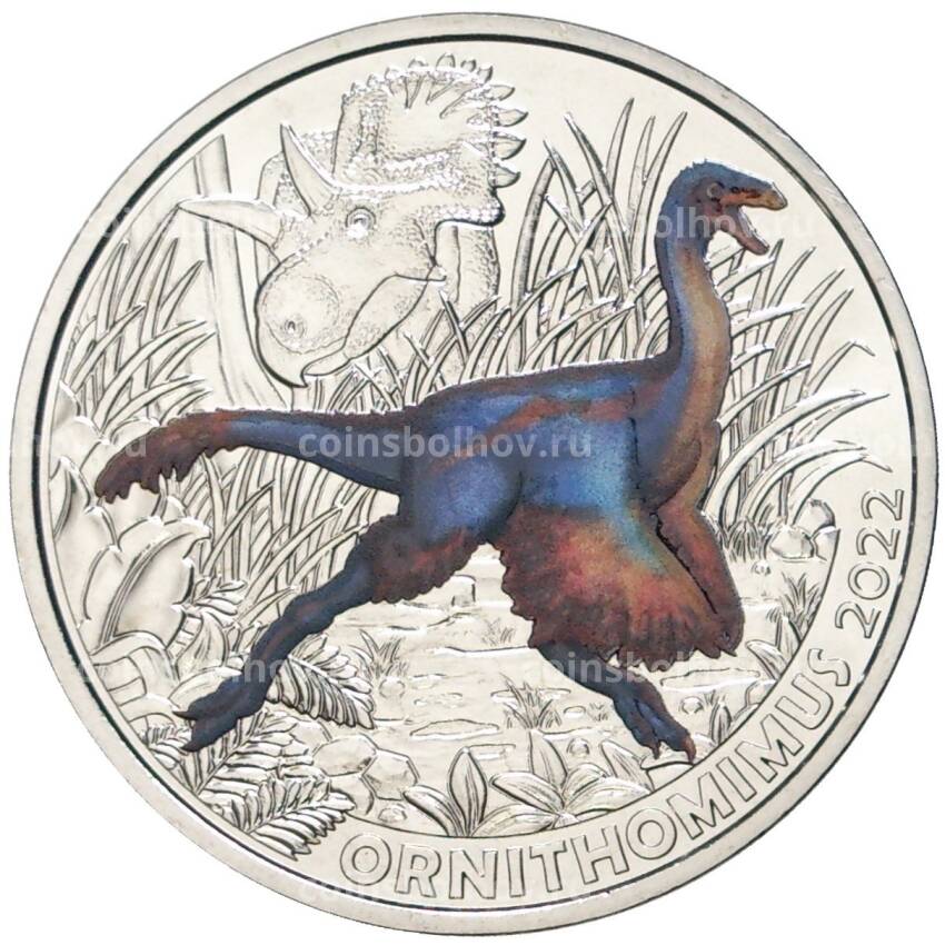 Монета 3 евро 2022 года Австрия — Супер динозавры. Орнитомим /Ornithomimus/