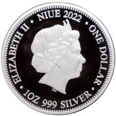 Монета 1 доллар 2022 года Ниуэ —  Акула против крокодила (реверс)