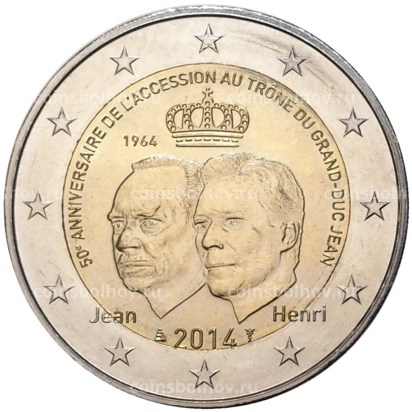 Монета 2 евро 2014 года Люксембург —  50 лет вступлению на престол Герцога Жана