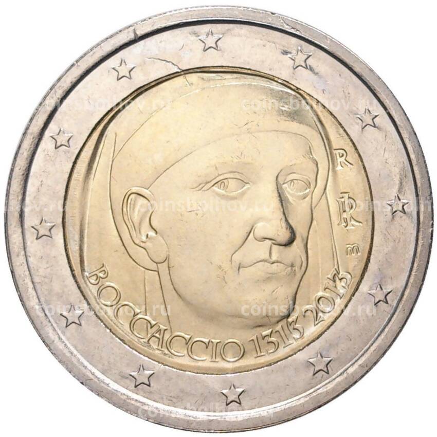 Монета 2 евро 2013 года Италия —  700 лет со дня рождения Джованни Боккаччо