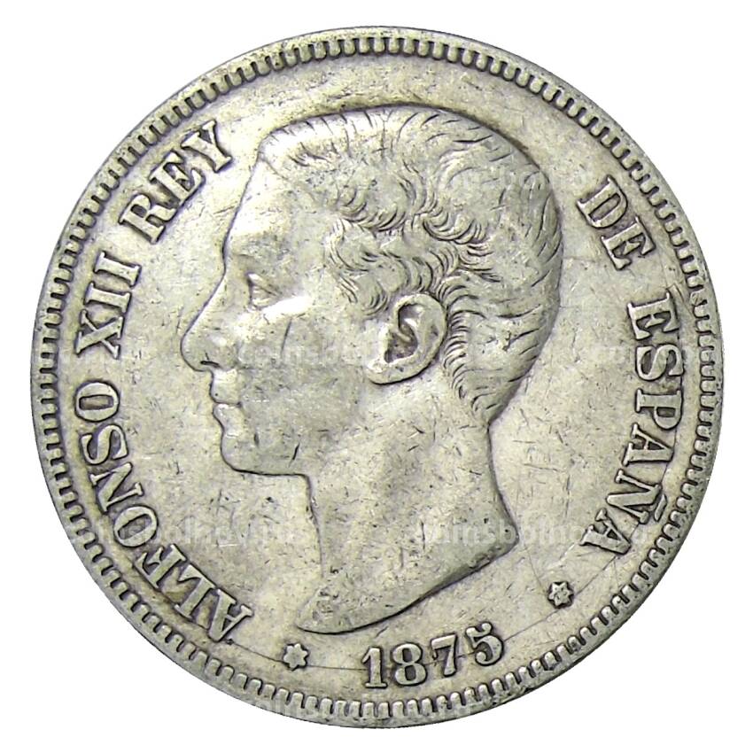 Монета 5 песет 1875 года Испания