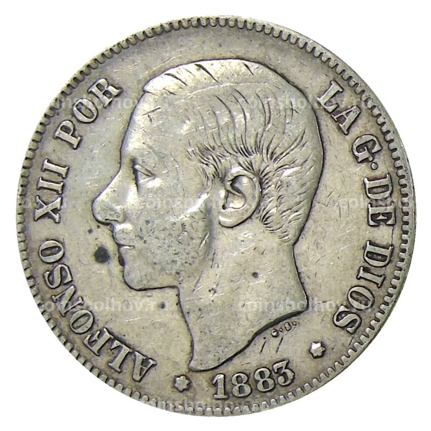 Монета 5 песет 1883 года Испания