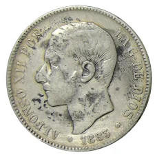 Монета 5 песет 1883 года Испания (аверс)