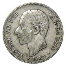 Монета 5 песет 1885 года Испания (аверс)