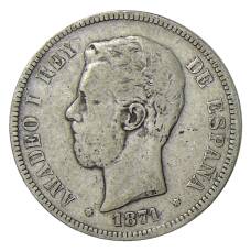 Монета 5 песет 1871 года Испания (аверс)
