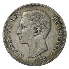 Монета 5 песет 1875 года Испания (аверс)