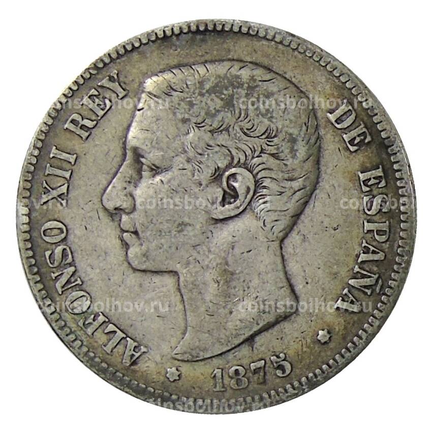 Монета 5 песет 1875 года Испания