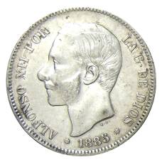 Монета 5 песет 1885 (87) года Испания (аверс)