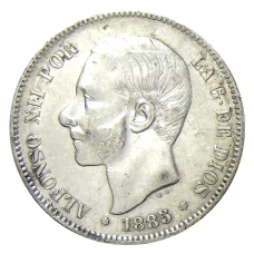 Монета 5 песет 1885 (87) года Испания (аверс)