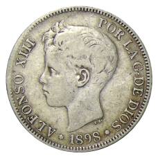 Монета 5 песет 1898 года  Испания (аверс)