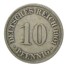 Монета 10 пфеннигов 1901 года F Германия (аверс)