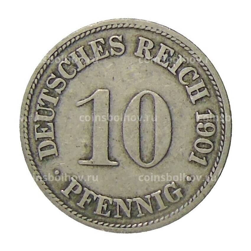 Монета 10 пфеннигов 1901 года F Германия