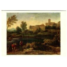 Открытка живопись Гаспар Дюге «Городок в Лациуме»