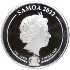 Монета 5 долларов 2022 года Самоа —   Looney Tunes — Bugs Bunny (реверс)