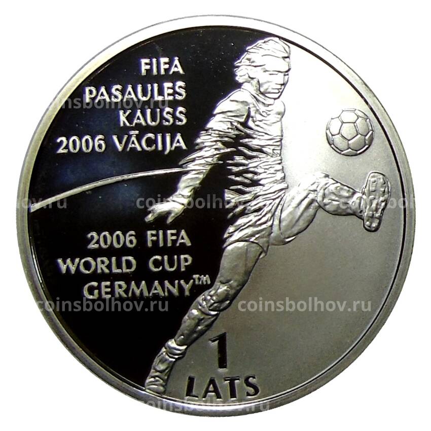 Монета 1 лат 2004 года Латвия —  Чемпионат мира по футболу 2006