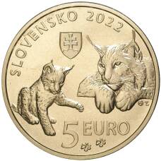 Монета 5 евро 2022 года Словакия —  Рыси (реверс)