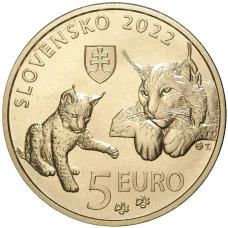 Монета 5 евро 2022 года Словакия —  Рыси (реверс)