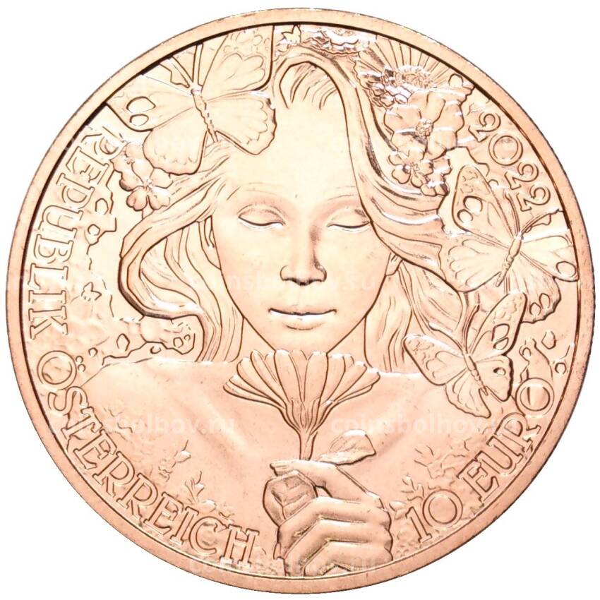 Монета 10 евро 2022 года Австрия — Язык цветов — Бархатцы (вид 2)