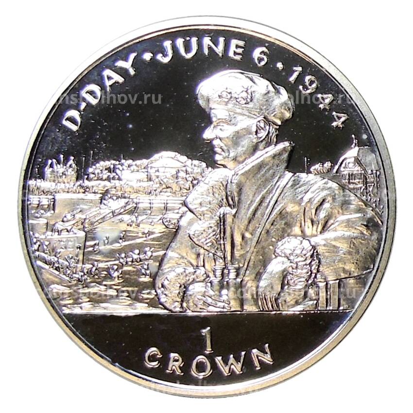 Монета 1 крона 1994 года Остров Мэн —  50 лет высадке в Нормандии 6 июня. Бернард Монтгомери