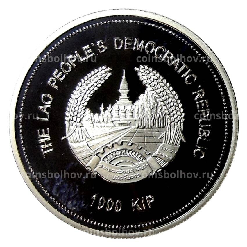 Монета 1000 кип 2008 года Лаос — XXIX  летние Олимпийские игры — Пекин (в квадрокапсуле) (вид 2)
