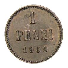 Монета 1 пенни 1909 года Русская Финляндия (аверс)