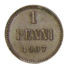 Монета 1 пенни 1907 года Русская Финляндия (аверс)