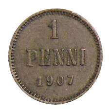Монета 1 пенни 1907 года Русская Финляндия (аверс)