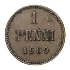 Монета 1 пенни 1909 года Русская Финляндия (аверс)