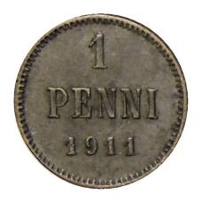 Монета 1 пенни 1911 года Русская Финляндия (аверс)