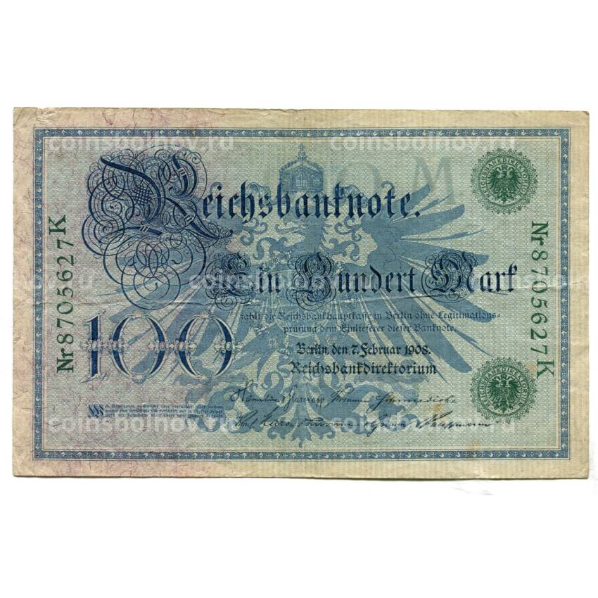 Банкнота 100 марок 1908 года Германия