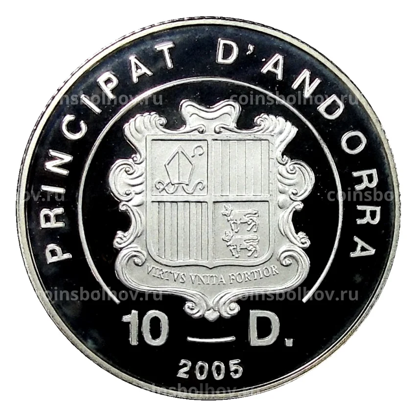 Монета 10 динеро 2005 года Андорра —  XX зимние Олимпийские Игры, Турин 2006 (в квадрокапсуле) (вид 2)