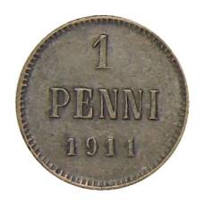 Монета 1 пенни 1911 года Русская Финляндия (аверс)
