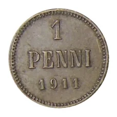 Монета 1 пенни 1911 года Русская Финляндия (аверс)